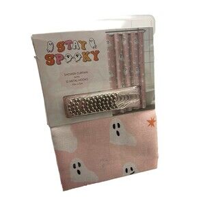 Stay Spooky Pink Ghost Shower Curtain w/12 Metal Hooks 70in X 72in *Brand New*